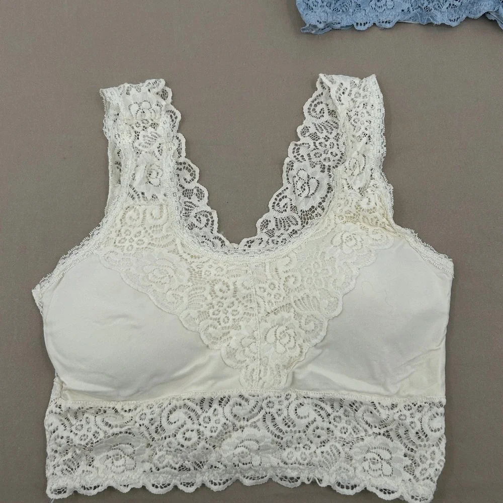 A Beautiful Soul‎ Lace Bralette Women B Blue White Floral Crop Boho Coquette 2PK